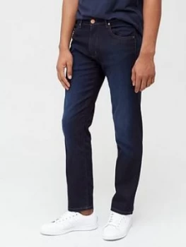 image of Wrangler Arizona Soft Luxe Regular Straight Fit Jeans - Blue Stroke, Blue Stroke, Size 34, Inside Leg Long, Men