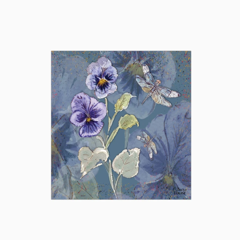 Image of Claire Louise Powder Bloom Pansies Glass Kitchen Splashback Size: 600mm x 600mm Multicolor Unisex 600mm x 600mm