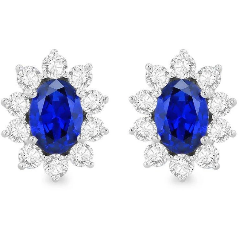 Image of Be You 9ct Gold Oval Synthetic Sapphire CZ Stud Earrings White Gold female One Size