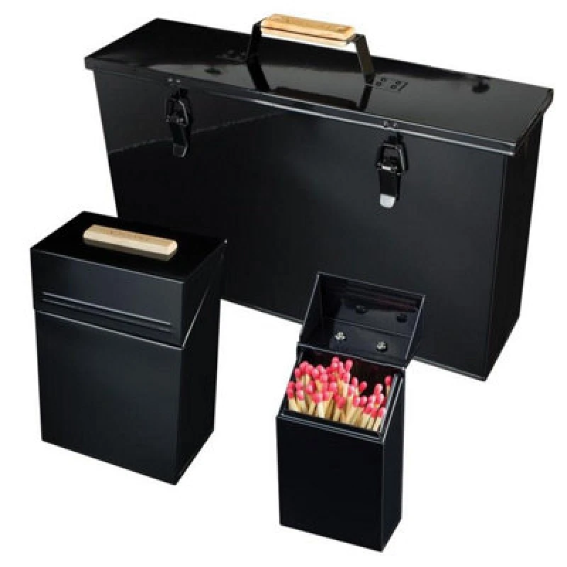 Image of Valiant Valiant Ash Carrier Box, Firelighter Storage Box and Match Holder Set in Black Gloss Black One Size Unisex 0616806520989