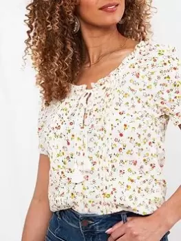 Joe Browns Joe Browns Printed Broderie Blouse Multi, Size 16, Women