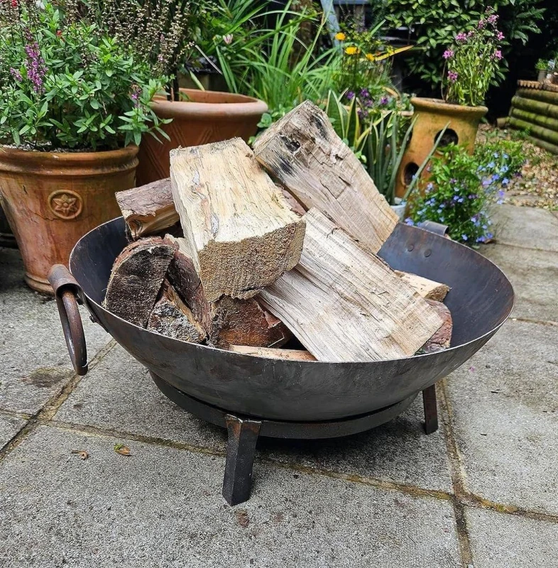 Image of Inspirational Gifting 3 in 1 BBQ Hand Made Fire Pit Kadai Steel Cooking Bowl 60cm Diameter in Brown Brown Unisex