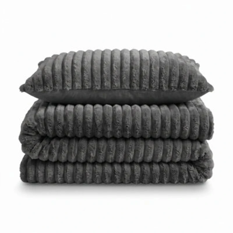 Image of Velosso Charcoal Jumbo Cord Faux Rabbit Fur Duvet Cover And Pillowcase Set Double