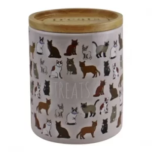 Image of Ceramic Cat Treat Jar with Lid Pet Food