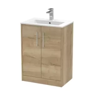 Hudson Reed Juno 600mm Floor Standing 2 Door Vanity & Minimalist Basin - Autumn Oak