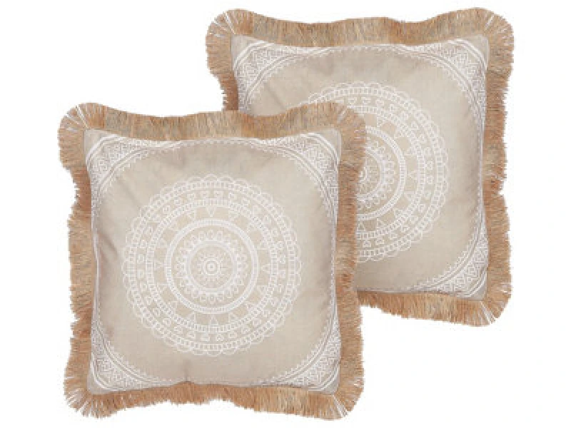 Image of Beliani Set Of 2 Decorative Cushions Agrimony 45 X 45cm Beige Oriental Pattern