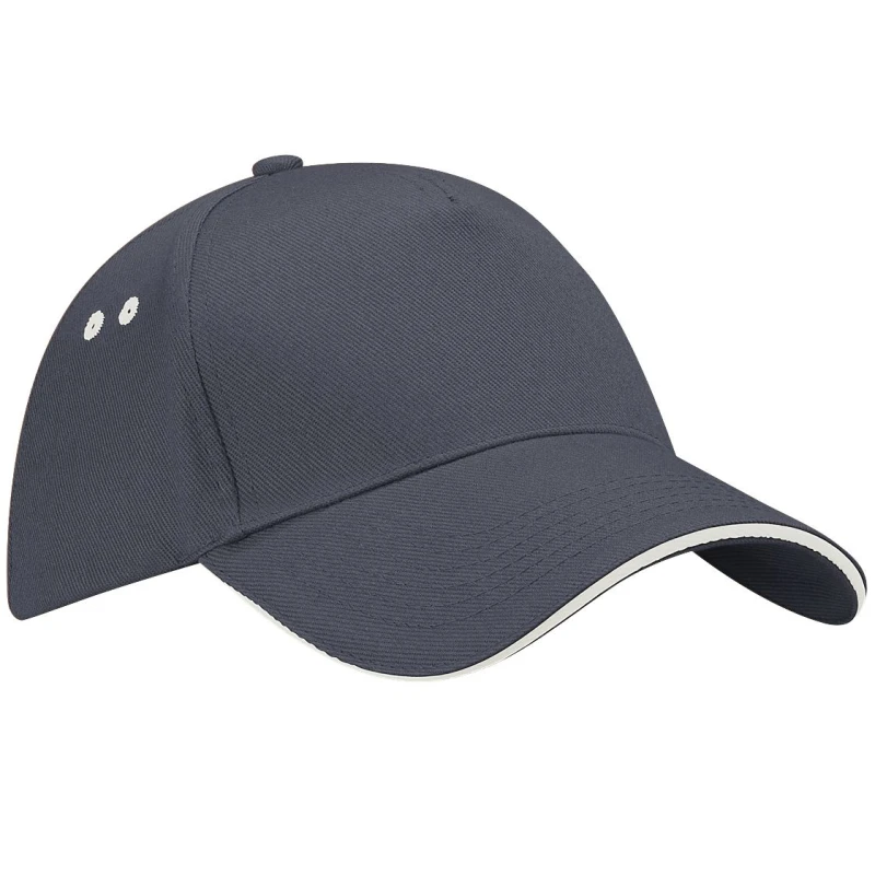 Image of Beechfield Beechfield Men Ultimate 5 Panel Contrast Baseball Cap With Sandwich Peak Headwear Pack of 2 in Grey Grey One Size Male 5059269087159