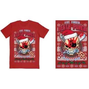 Image of Five Finger Death Punch - Zombie Kill Xmas Unisex Large T-Shirt - Red
