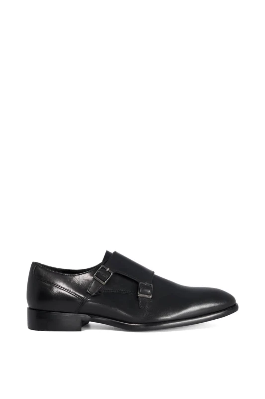 Image of Dune London Mens 'Sandwell' Leather Monk Straps in Black Size: 10 Black Male 10