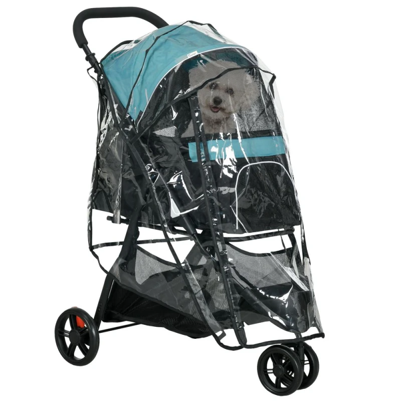 Image of PawHut Dog Stroller for XS/S Dogs/Cats w/ Rain Cover - Green D00-193V00DG