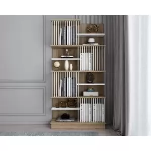 image of Arya Modern 4-tier Bookcase Bookshelf Shelving Unit Sapphire Oak White - Decorotika