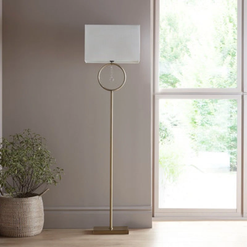 Image of K LIVING Lizzy Antique Brass Floor Lamp with Cream Shade Gold
