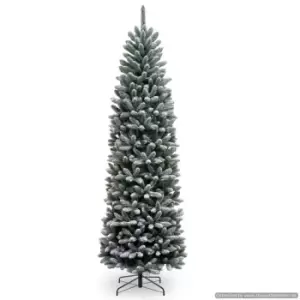 image of National Tree Company 6' Snowy Kingswood Fir Pencil Slim Hinged Christmas Tree