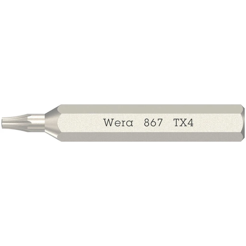Image of Wera 867/0 4mm Hex Drive Micro Torx Screwdriver Bits T4 30mm Pack of 1 5058102001