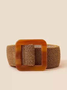Image of Accessorize Square Resin Buckle Straw Belt, Beige, Size M/L, Women