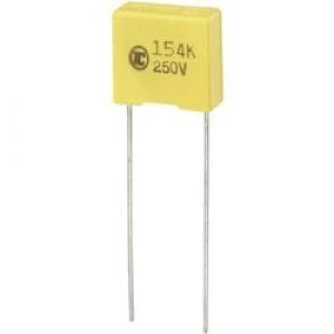 Image of MKS thin film capacitor Radial lead 0.15 uF 250 Vdc 5 10 mm L x W x H 13 x 6 x 12mm