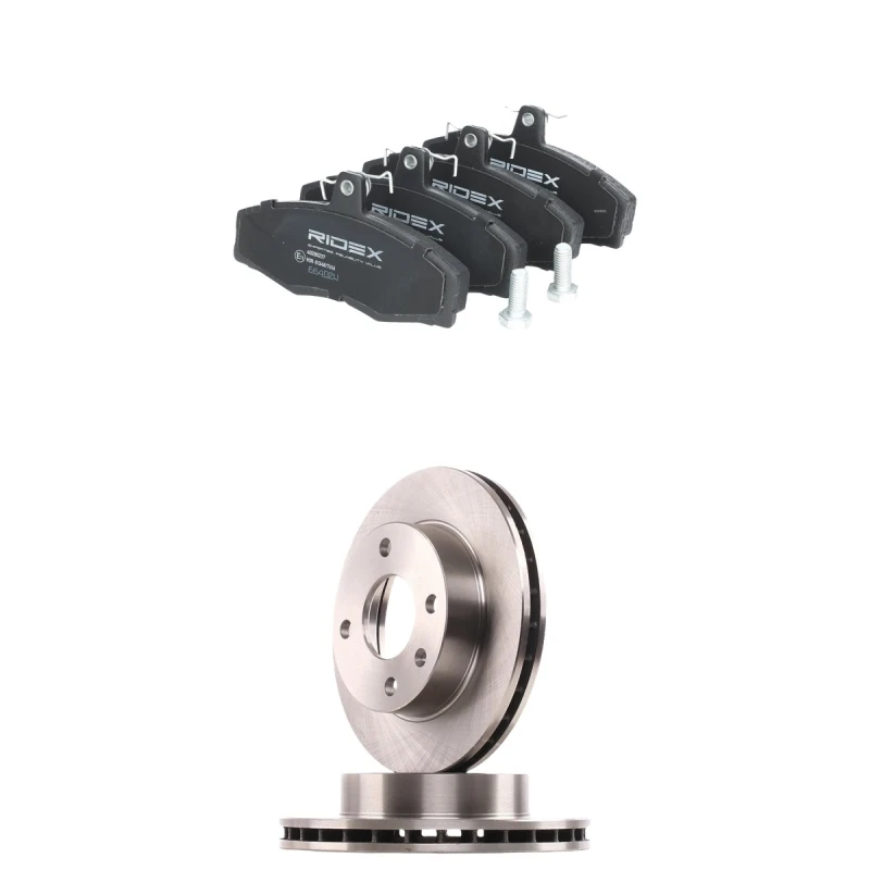 Image of RIDEX 3405B3038 Brake disc and pads set Front Axle, Brake Disc Type: internally vented Brake Set,disc brakes (3405)