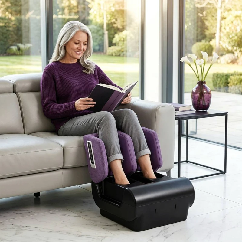 Image of HOMCOM 2 in 1 Foot Massager Machine & Ottoman with Heat in Purple Purple Unisex