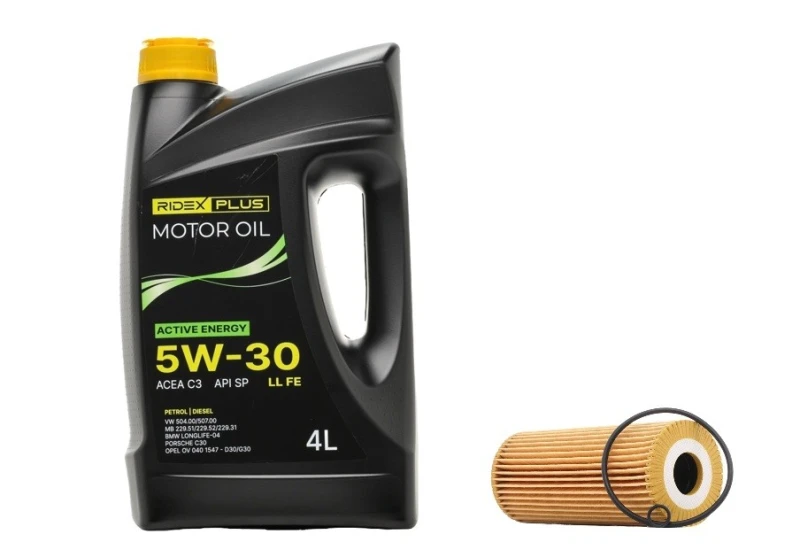 Image of RIDEX PLUS 100908O0118P Oil change kit (oil filter + engine oil) Oil change kit (oil filter + engine oil) (100908)