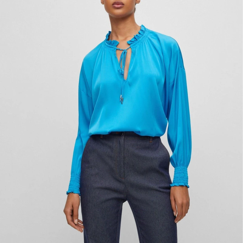 Image of Boss Baratina Relaxed-Fit Blouse Blue female 8