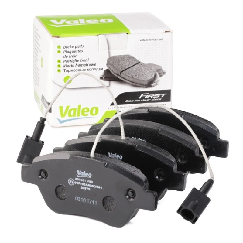 Image of VALEO 301051 Brake pad set Front Axle, with integrated wear warning contact, FIRST, without anti-squeak plate Brake Pad Set,disc brake (402)