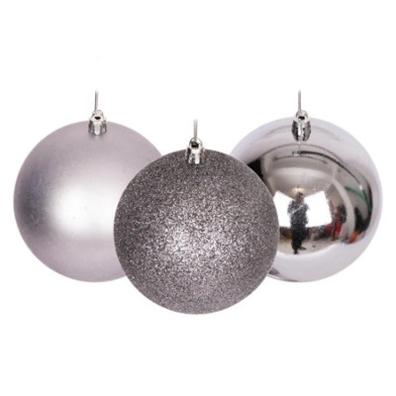 Image of Shatchi Christmas Tree Decorations baubles mid grey 10cm 6pcs set pvc Mid Grey