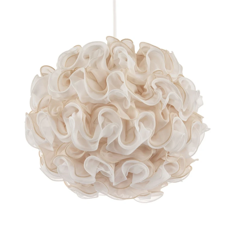 Image of Happy Homewares Modern White & Taupe Ribbon Velvet Fabric Round Pendant Light Shade Taupe Unisex