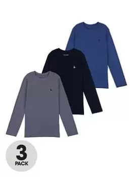 Image of Jack Wills Boys 3 Pack Mr Wills Long Sleeve T-Shirts - Navy, Size 12-13 Years