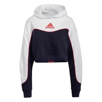 Image of adidas Essentials Colorblock 3-Stripes Hoodie Womens - Legend Ink / White / Vivid Red