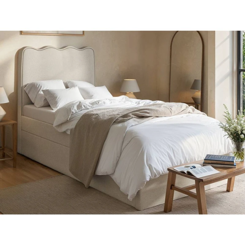 Image of Flair Ellis Single Bed With Trundle Beige Woven Fabric
