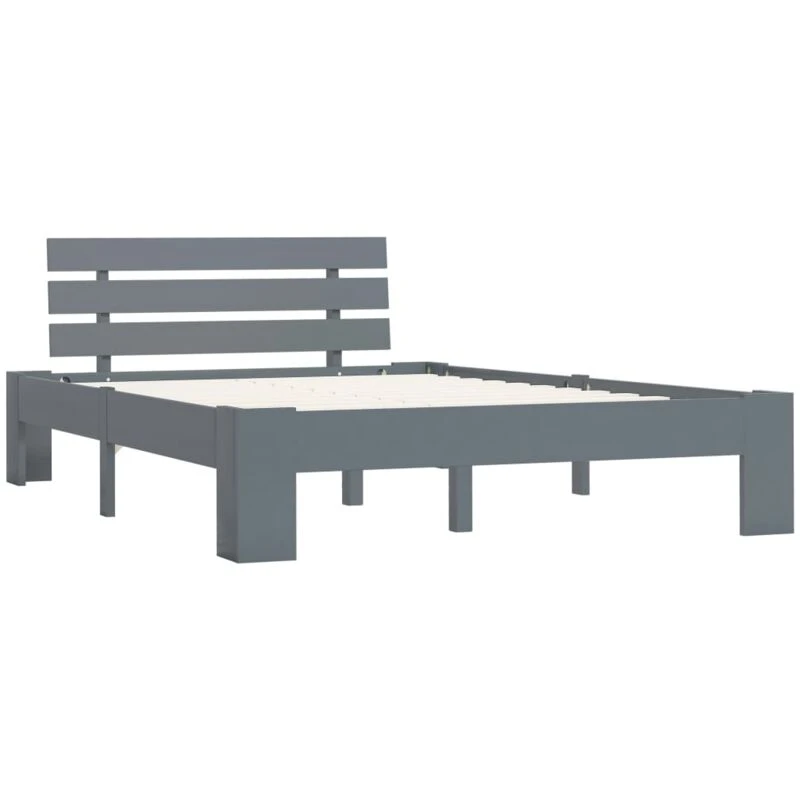 Image of vidaXL Solid Pine Wood Bed Frame Grey 140x200cm Double Bed Bedroom Furniture