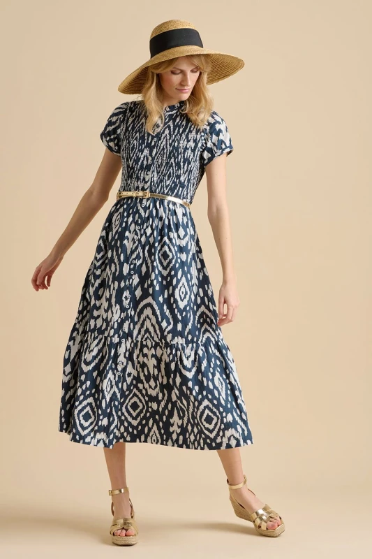 Image of Brakeburn Womens Ikat Maxi Shirt Dress in Navy Size: 10 Navy Female 10