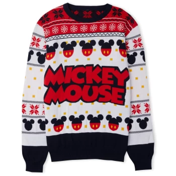 image of Mickey Mouse Festive Knitted Jumper - White - L