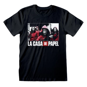 Image of La Casa De Papel - Photo And Logo Unisex Large T-Shirt - Black