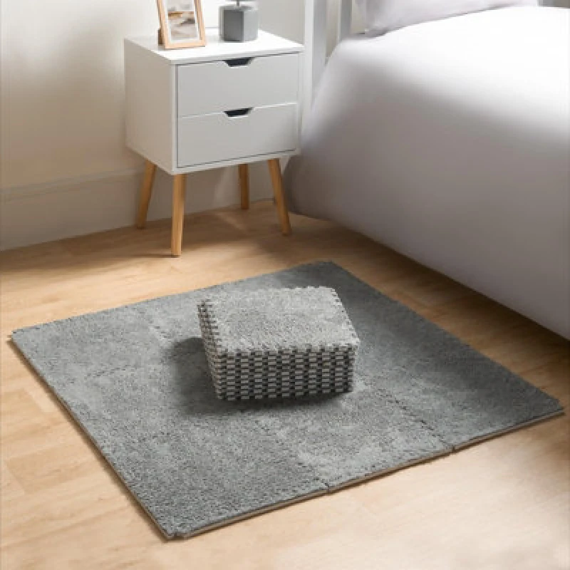 Image of OHS OHS Interlocking Foam Floor Tiles 9 Teddy Fleece Soft Kids Play Mat Carpet Yoga Gym in Grey Size: Medium Grey Medium Unisex 5027434193110
