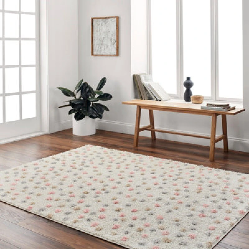 Image of Livabliss Rodos-Modern Beige Grey Yellow Pink Soft Plush Pile Living Bedroom Rug 160 X 213cm Easy Care, Non Shedding
