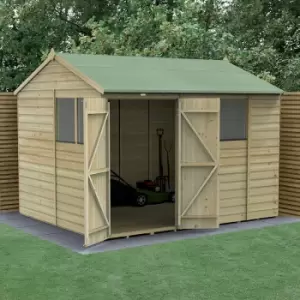 image of 10' x 8' Forest Beckwood 25yr Guarantee Shiplap Pressure Treated Double Door Reverse Apex Wooden Shed (3.01m x 2.61m)