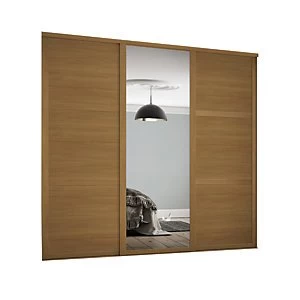 image of Spacepro 610mm Oak Shaker frame 3 panel & 1x Single panel Mirror Sliding Wardrobe Door Kit