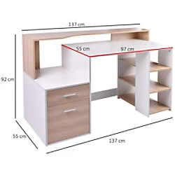 image of HOMCOM Desk with Shelves x 1370 x 550 mm Oak