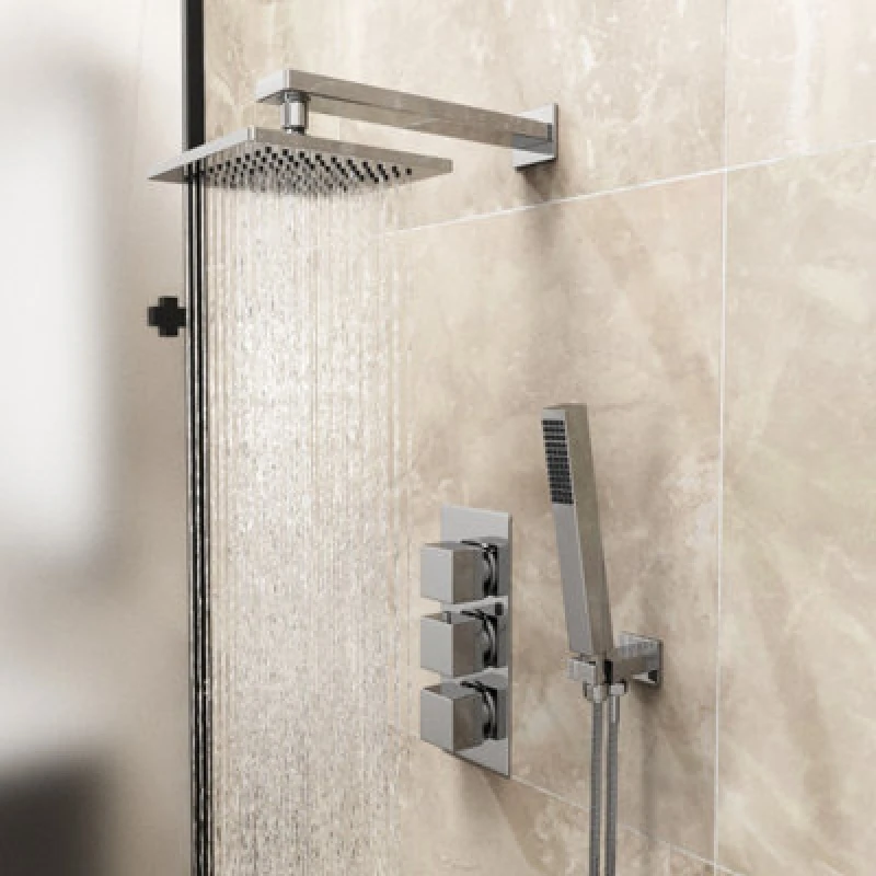 Image of Nes Home Cameo 3 Dial 2 Way Square Set - Shower Head & Handset