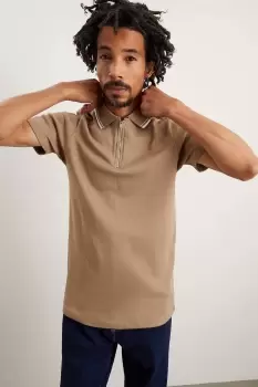 Image of Mens Muscle Fit Tipped Zip Popcorn Polo Shirt