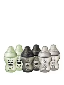 Image of Tommee Tippee 6 Piece 260ml Closer to Nature Baby Bottles - Ollie & Pip, Multi