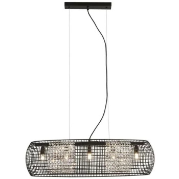 image of Searchlight Lighting - Searchlight CAGE - 5 Light Black Oval Ceiling Pendant with Crystal Glass Panels