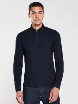 Image of Armani Exchange Long Sleeved Logo Polo Shirt Navy Size 2XL Men