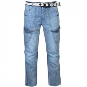 image of No Fear Belted Cargo Jeans Mens - Light Wash