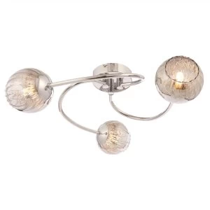 Image of 3 Light Semi flush Chrome, Smokey Mirror Tinted Glass, G9