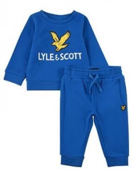 Image of Lyle & Scott Toddler Boys Eagle Logo Crew Sweat And Jog Set - Blue, Size 3 Years