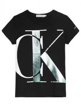 Image of Calvin Klein Jeans Girls Exploded Monogram T-Shirt - Black