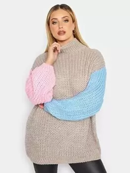 Image of Yours Colour Block Sleeve Jumper - Natural, Size 14-16, Women