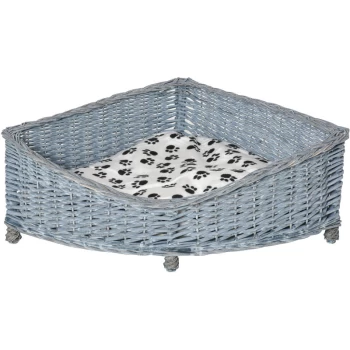 Image of Pawhut - Wicker Raised Dog Bed Cat Sofa Elevated Couch Lifted Corner with Soft Plush Cushion Elevated Base Grey 68 x 68 x 32cm